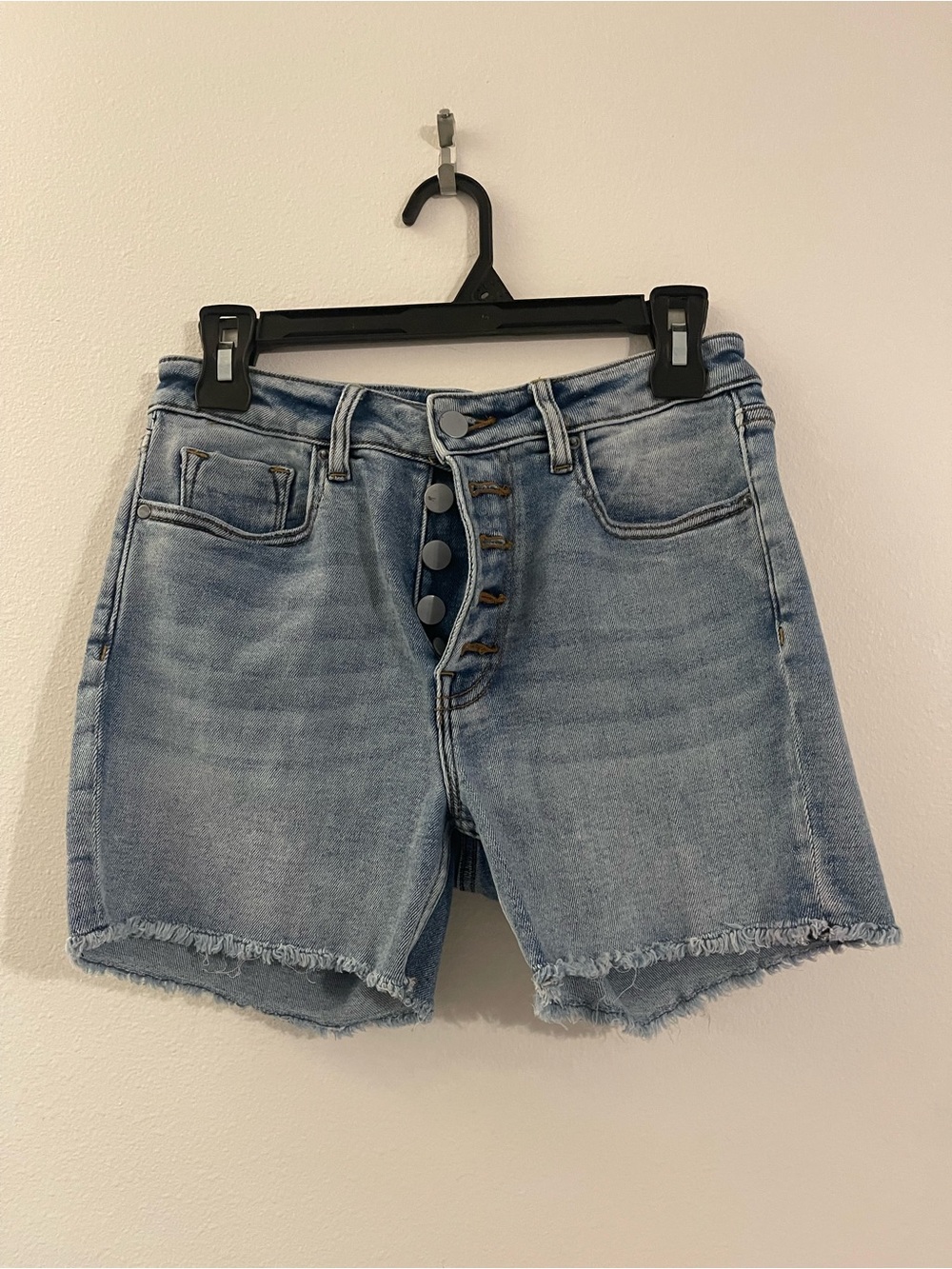Aqua Light Blue High-Rise Button-Fly Jean Shorts
